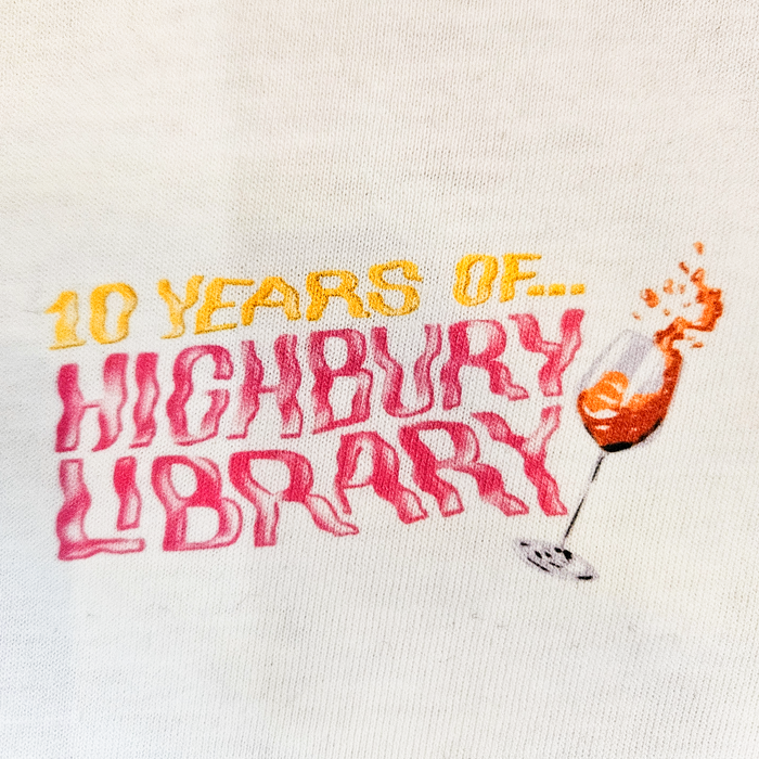 <p>10 Years of Highbury Library<br>White Short Sleeve T-Shirt</p>